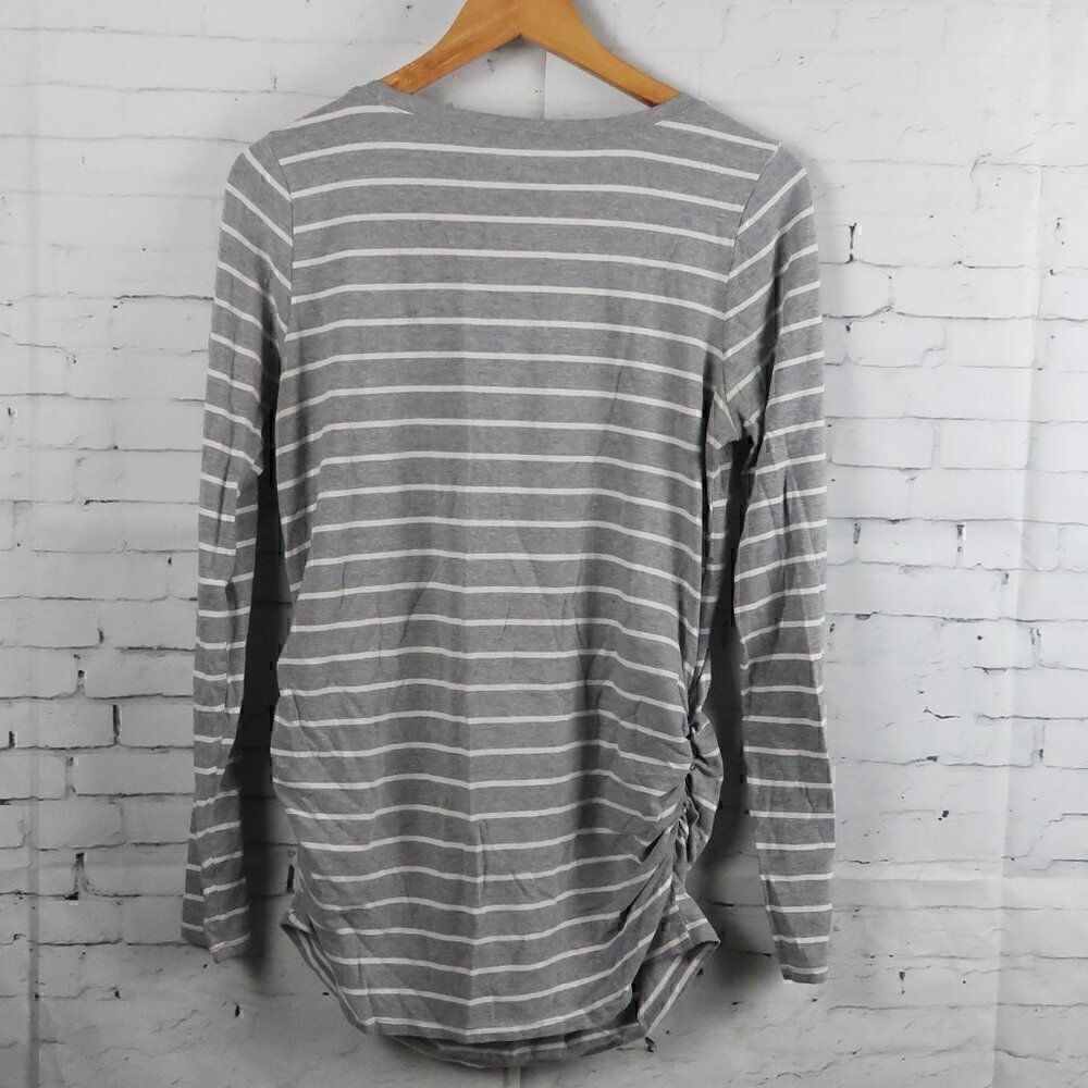 BUMPSTART GREY & WHITE STRIPE LONG SLEEVE ROUND SCOOP NECK MATERNITY TOP SIZE M - Picture 7 of 7